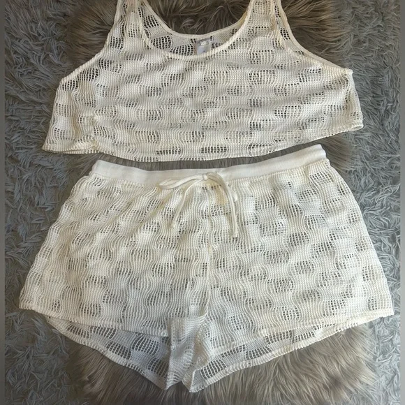 NWOT Wild Fable White Crochet Swim Coverup Set - Picture 2 of 5